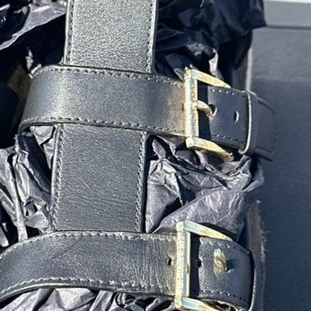 Michael Kors Black Leather Gladiator Espadrille Platform Sandals Gold Buckle - 7 - Picture 5 of 9